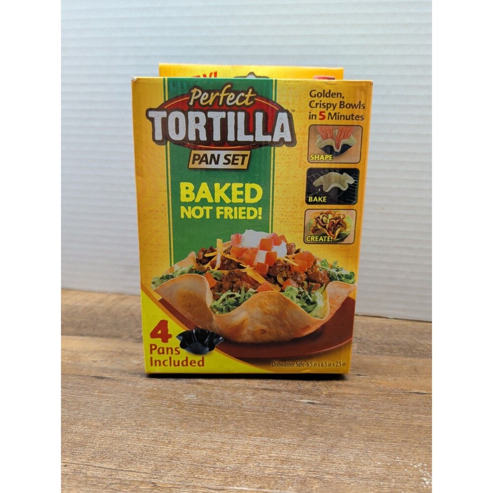 Perfect Tortilla Pan Set 4 Non-Stick Pans Baked Not Fried Taco Salad Bowl Shells